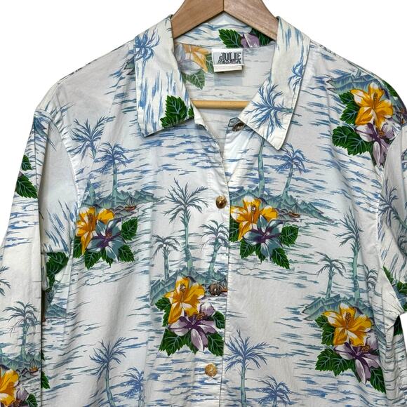 Vintage Julie Mango Size XL Made in USA Tropical Hawaiian Print Blouse Bling - Picture 2 of 6